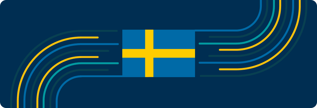 Bla banner med rander och med svenska flaggan