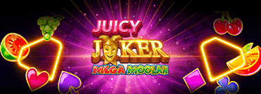 Spelautomat lila bakgrund text Juicy Joker Mega Moolah - jackpottspins HappyCasino