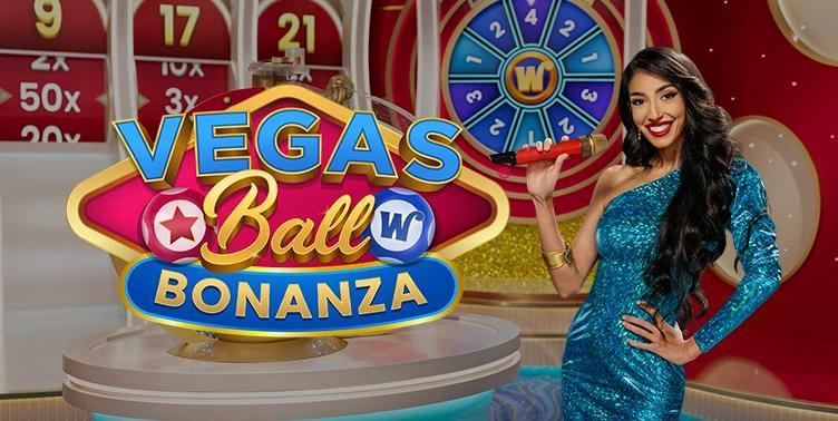 Livedealer med mik i bla glitterklanning - livecasino spel Vegas Ball Bonanza