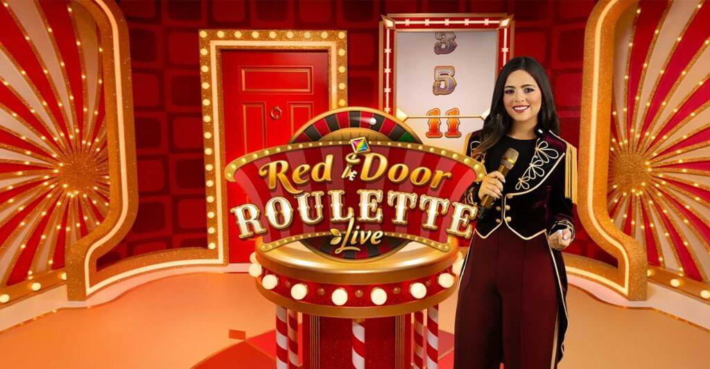 kvinnlig live dealer med mikrofon - Red Door Roulette Live spel online
