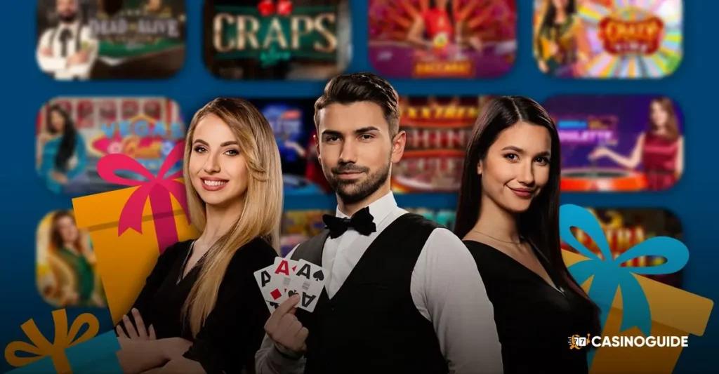 1 manlig 2 kvinnliga live casino dealers - bonussymbol - Live Casino Bonusar 2023 CasinoGuide.se