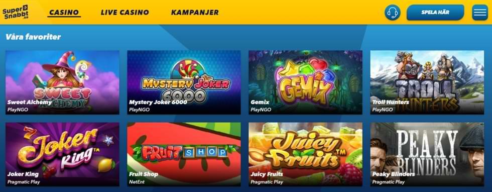 klipp visar olika spelautomater hos casino SuperSnabb.se recension CasinoGuide.se